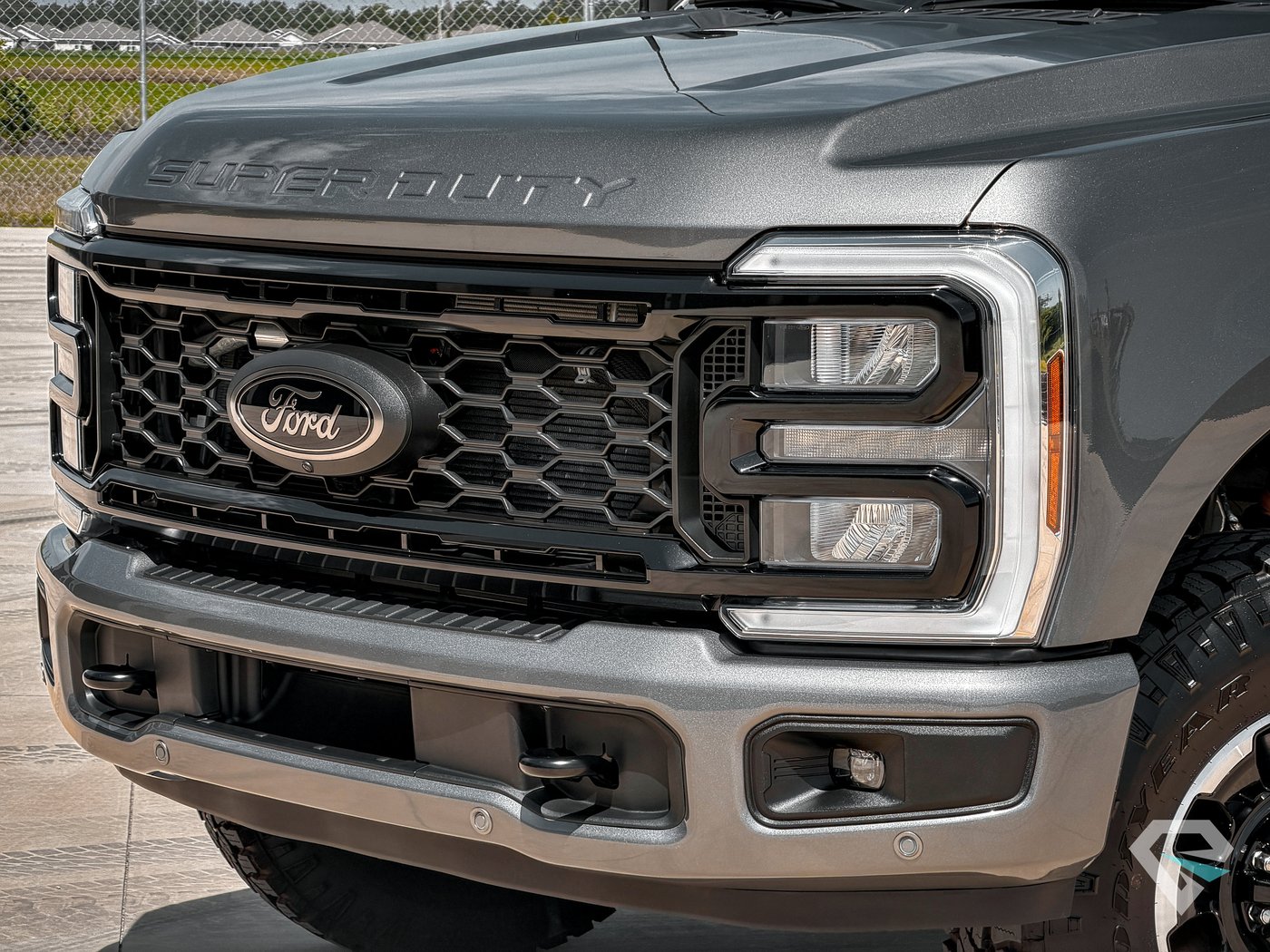 Gloss on the grille and hood of a ceramic coated Ford F-250 Super Duty